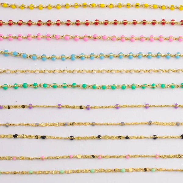 14k Gold Filled Chain Selection Dainty Satellite Enamel Chain Multi color Rolo Paperclip Chain by Yard bulk Roll Chain