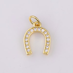 14K Gold Filled Horseshoe Charms for Bracelets or Necklaces Charm Charms Lucky Horse shoe Pendant CZ Pave Findings 1420 GF 11x17mm