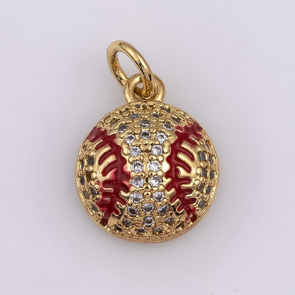 14k Gold Filled Baseball Charm, Ball Charm, Baseball Player Gift Sports Fan Dainty Small Micro Pave Charm for Necklace Bracelet CH-1756 12mm