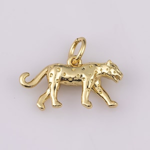 14K Gold Filled Jaguar Leopard Cheetah Lion Tiger Big Cat Puma Cougar Charm 9x17mm Bracelet Necklace Pendant Minimalist Charms CZ Pave