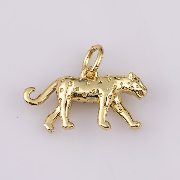 14K Gold Filled Jaguar Leopard Cheetah Lion Tiger Big Cat Puma Cougar Charm 9x17mm Bracelet Necklace Pendant Minimalist Charms CZ Pave