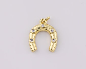 Dainty Horseshoe Charm in 14K Gold Filled Cubic Lucky Charm Pendant, Horse Shoe for Necklace Bracelet Earrings Jewelry Making Supply AH075