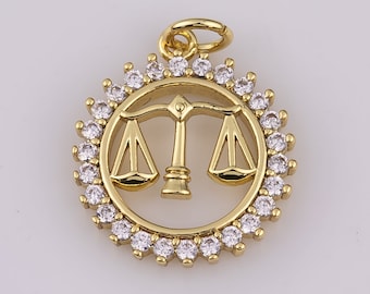 14K Gold Filled Justice Scale Charm Lawyer Law Lady Justice 16mm Charm Bracelet Necklace Pendant Minimalist Charms CZ Pave