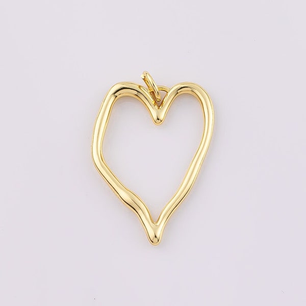 Rustic Gold Heart Charm for Necklace Earring Component Open Heart Pendant Dangle Charm Minimalist Jewelry Supply AC023 28x17mm 14k Gold Fill