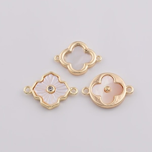 14k Gold Filled Mother of Pearl Flower Connector Charm Charms Connectors for Bracelet Making