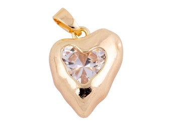 14K Gold Filled Clear Heart Melt Molten Drip Add-On Charm | AG223 17x13mm