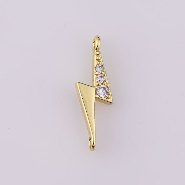 14K Gold Filled Lightning Bolt Connector 4x13mm Pendant Charm Bracelet Necklace Pendant Minimalist Charms CZ Pave