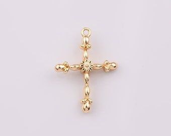 14K Gold Filled Kreuz Charm 18x25mm Kreuz mit Blumen Gänseblümchen Halskette Anhänger Minimalist Charms CZ Pave