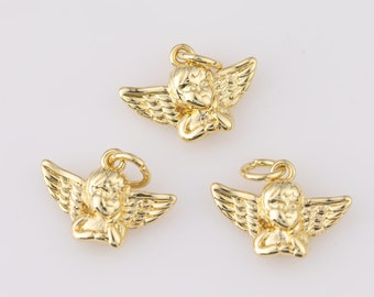 14k Gold Filled Cute Cupid Charm Gold Cherub Pendant Baby Angel Charm, Cupid Pendant for Valentine Pendant DIY Jewelry Making Supply 14x15mm