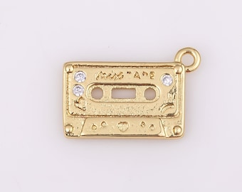 14K Gold Filled Cassette Tape Mix Tape Music Charm Charms 1420 GF CZ Pave 10x14mm