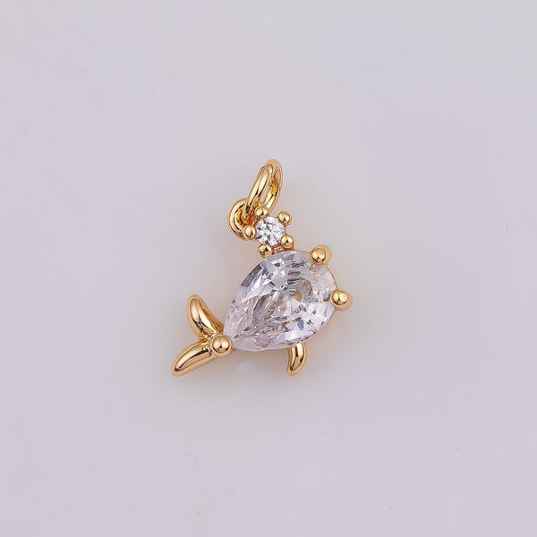 Mini 14K Gold Filled 10mm Fish Dolphin Whale Charm Tail Ocean Animal Puffed Mini Add-On Charm | AG715