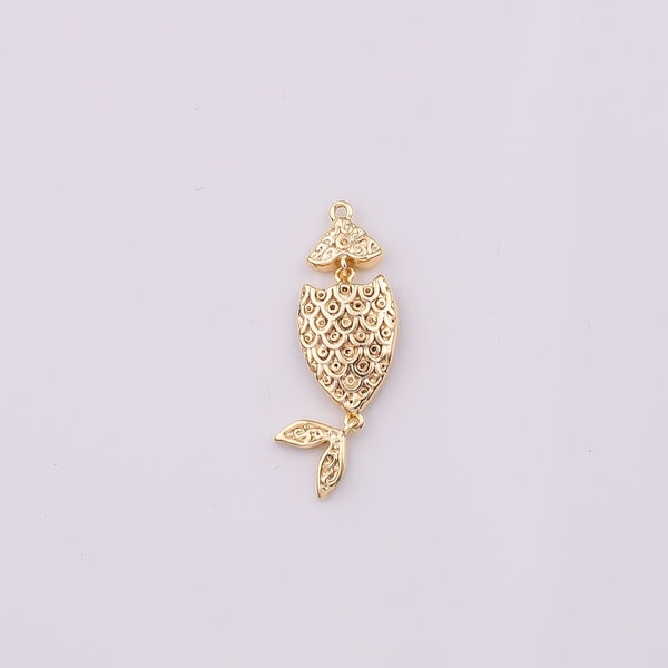 14K Gold Filled Fish Charm 8x22mm - Moveable Head and Tail Necklace Pendant Minimalist Charms CZ Pave