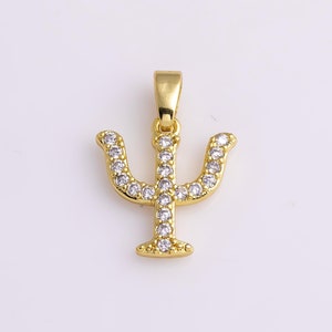 PSI griechischer Buchstabe Charme 10 x 3 mm 22k Gold Filled Silber Armband-Halsketten-Anhänger Minimalist Charms CZ Pave