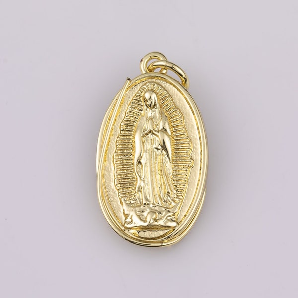 14K Gold Filled Mary Charm 21x17mm Rosary Jesus Catholic Religious Maria Rosario Charm Bracelet Necklace Pendant Minimalist Charms CZ Pave