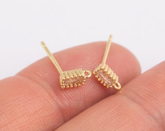 14k Gold filled stud earrings findings rectangle CZ 3x7mm 1420 14/20 gold filled - 2pcs