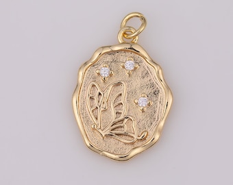 14K Gold Filled Butterfly Oval Coin Charm Charms 14x19mm p28010 skubb11