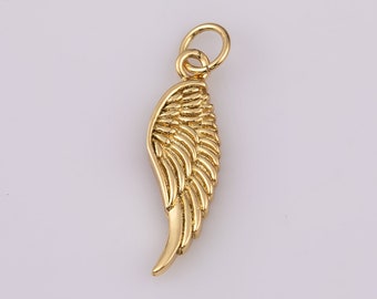 14K Gold Filled Wings Charm Angel Wings Bird Feather 6x21mm Charm Bracelet Necklace Pendant Minimalist Charms CZ Pave