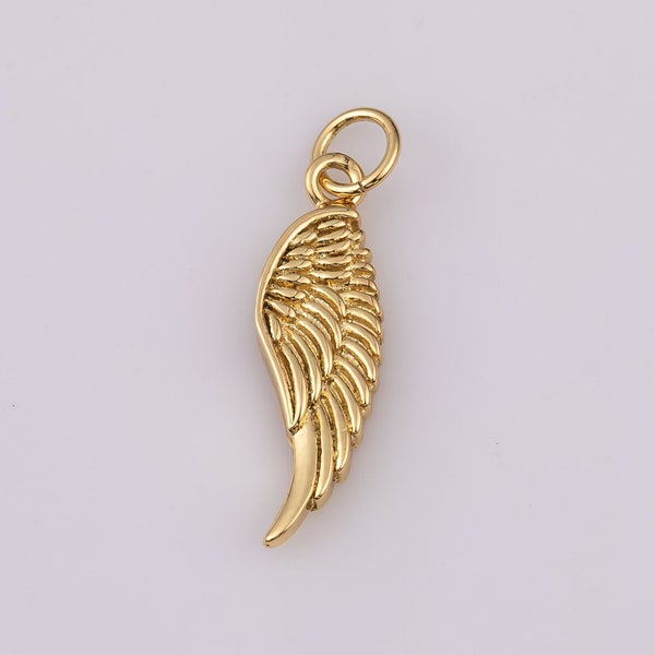 14K Gold Filled Wings Charm Angel Wings Bird Feather 6x21mm Charm Bracelet Necklace Pendant Minimalist Charms CZ Pave