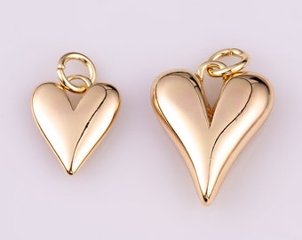 14K Gold Filled 16mm Long Puffed Minimalist Heart Charm | AG196