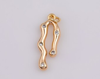 14K Gold Filled Ribbon Bow Melting 8x21mm AG494 Round Bracelet Charm Necklace Pendant Minimalist Charms CZ Pave