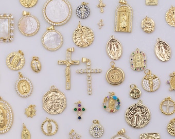 14k Gold Filled Charms Charme Religieuze Christian - Kruisen Kruisbeeld Katholieke Jezus Maria Maria Sint-Benedictus San Benito Cross Angel 14/20 GF