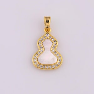 Gourd Mother of Pearl Charm 12x18mm 18K Gold Filled Charm Bracelet Necklace Pendant Minimalist Charms CZ Pave