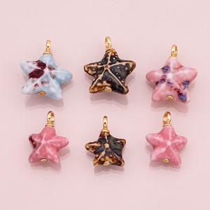 Ceramic Star fish starfish Charm Colorful ceramic shell charms handmade painted porcelain vintage necklace bracelet jewelry making supply