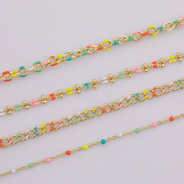 14k Gold Filled Dainty Multi Color Enamel Chain Rainbow Rolo Cable Satellite Curb Cuban by Yard