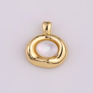18K Gold Filled Freeform Mother of Pearl Charm 20x22mm Bracelet Necklace Pendant Minimalist Charms CZ Pave