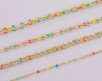 14k Gold Filled Dainty Multi Color Chain Rainbow Rolo Cable Satellite Curb Cuban by Yard