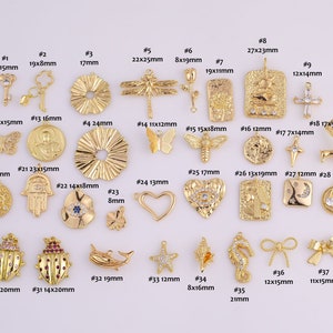 14k Gold Filled Charms Rose Hand Fist Cross Dog Heart Clover Whale Starfish Seahorse Bow Snake Key Dragonfly Moon Eye Deer Butterfly 14/20GF