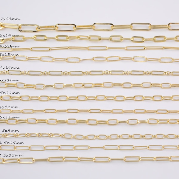 14k Gold Filled paperclip chain unfinished chains for jewelry making bracelet necklaces 1420 14/20 Gold Filled - by the yard