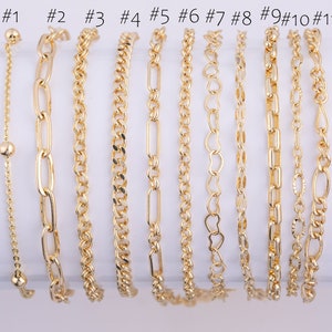 14K GF Dainty Minimalist Bracelet Chains • Figaro, Heart, Satellite, Paperclip, Cuban, Curb, Rolo Bracelets in Gold • Bridesmaid Gifts