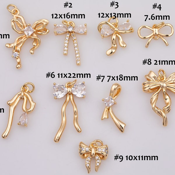 14K Gold Filled Ribbon Bow Bowtie Assorted Selection AG494 Round Bracelet Charm Necklace Pendant Minimalist Charms CZ Pave