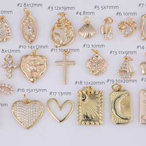 14k Gold Filled Charms Charm Selection Pave CZ Cubic Zirconia! Sun Moon Cross Butterfly Rose Cactus Ribbon Heart Shell Ship! 1420 14/20 GF