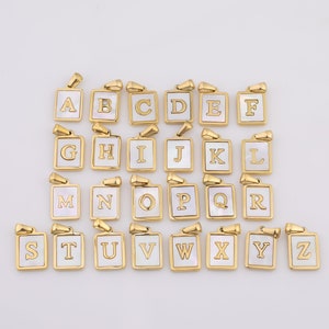 Full Set Mother of Pearl Letter Charm 14K Gold Filled Tag Alphabet Charm Shell Letter Pendant Personalized Letters Initial Charm