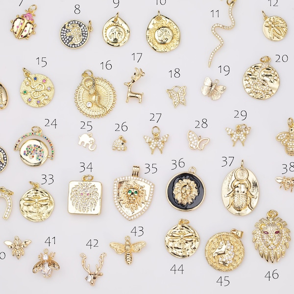 Animals Gold Filled Charms Charm Pave CZ 14k GF Animal Selection! 1420 14/20 Gold Filled Lion Dragonfly Bee Elephant Snake Fish Butterfly