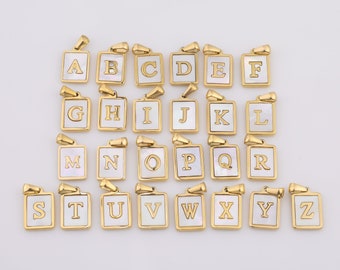 Full Set Mother of Pearl Letter Charm 14K Gold Filled Tag Alphabet Charm Shell Letter Pendant Personalized Letters Initial Charm