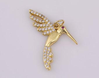 14K Gold Filled Hummingbird Charm Bird Charm 25x25mm Charm Bracelet Necklace Pendant Minimalist Charms CZ Pave