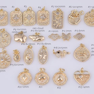 New Styles 14k Gold Filled Charms Poker Cards Rose Mermaid Sun Moon Cloud Pineapple Fish Deer Love Heart Connectors Club Diamond Spade