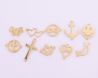 14K Gold Filled Connectors for Permanent Jewelry Charms Connector for Bracelets Heart Anchor Happy Face Infinity Cross Crown Moon Butterfly