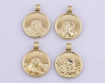 14K Gold Filled Full Set 4pcs NEW ELEMENT Collection Gold Element Charm Fire Wind Earth Ocean Wave Medallion Necklace Bracelet Supply 18mm