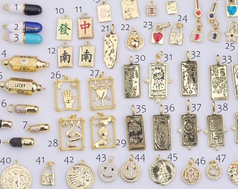 14k Gold Filled Charms Charm Tarot Cards Pills Mahjong Lock Keys Coins Smiley Indian Buddha Love Cupid Mary Indian Head Snake 1420 14/20 GF