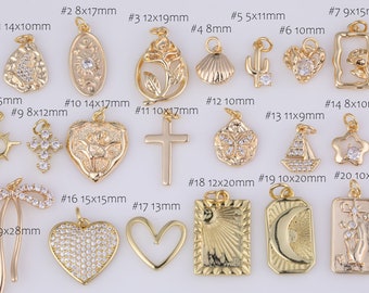 14k Gold Filled Charms Charm Selection Pave CZ Cubic Zirconia! Sun Moon Cross Butterfly Rose Cactus Ribbon Heart Shell Ship! 1420 14/20 GF