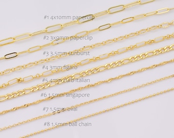 Chaîne de trombone remplie d'or 14 carats, chaîne ovale de singapour, figaro italien, chaînes inachevées pour la fabrication de bijoux, bracelet, colliers par mètre