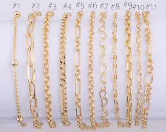 14K GF Dainty Minimalist Bracelet Chains • Figaro, Heart, Satellite, Paperclip, Cuban, Curb, Rolo Bracelets in Gold • Bridesmaid Gifts