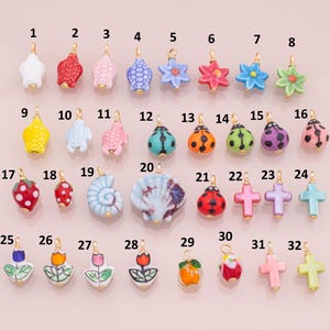 Gold Filled Colorful ceramic charm handmade painting ceramic porcelain animal flower vintage charm  necklace bracelet jewelry making supply