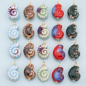 Ceramic Sea Shell Charm Colorful ceramic conch nautilus shell charms handmade painted porcelain vintage necklace bracelet jewelry supply