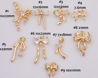 14K Gold Filled Ribbon Bow Bowtie Assorted Selection AG494 Round Bracelet Charm Necklace Pendant Minimalist Charms CZ Pave