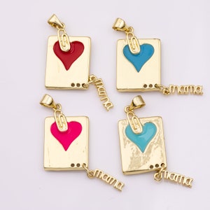 18K Gold Filled Mama Charms Muttertagskarte Geschenk Rechteck Emaille Herz 15 x 18 mm Armband Charm Kettenanhänger Minimalist Charms CZ Pave